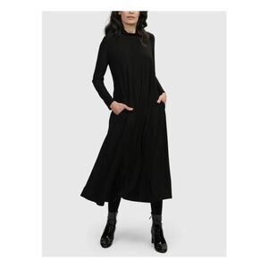 NWT Alembika Black Essential Slinky A Line Dress Size 3 M 10 12 Lagenlook Modest